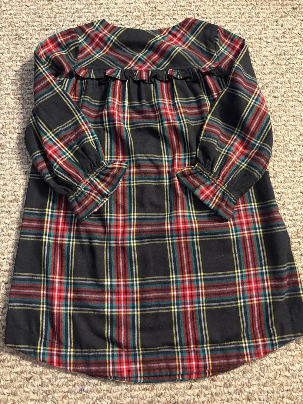 Crewcuts Kids Black Plaid Ruffle-Yoke Nightgown with Red and Green, Size 6
